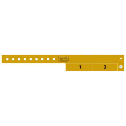 vinyl wristband with 2 tab in gold - flat version shown 