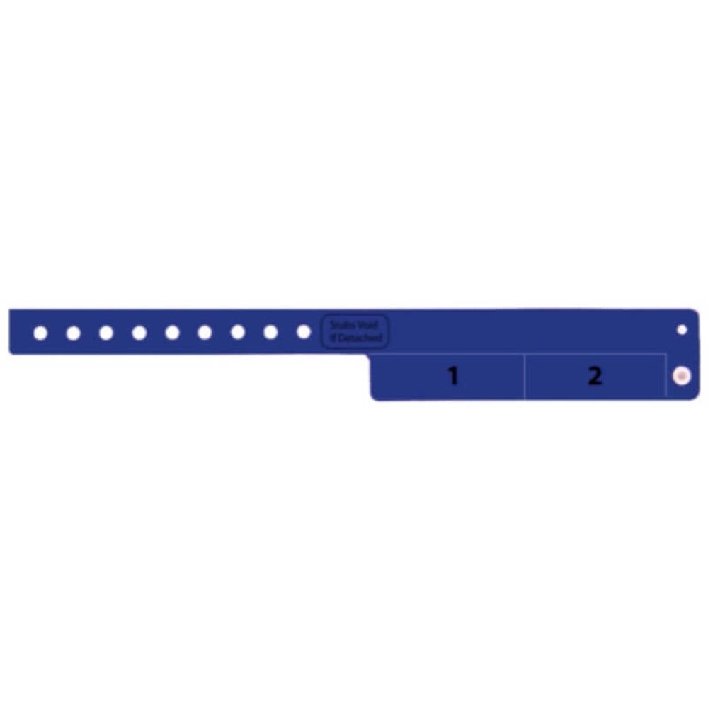 vinyl wristband with 2 tab in navy blue - flat version shown 