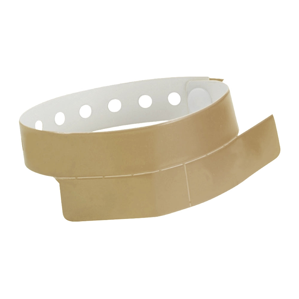 vinyl wristband with 2 tab in gold - round version shown 