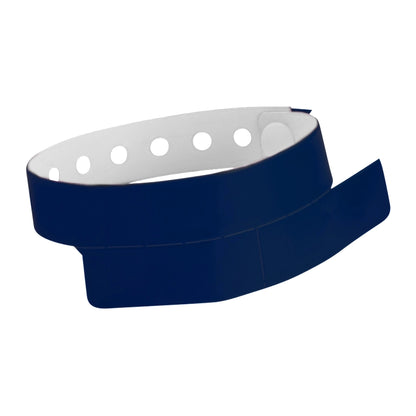 vinyl wristband with 2 tab in navy blue - round version shown 