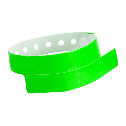 vinyl wristband with 2 tab in neon green - round version shown 
