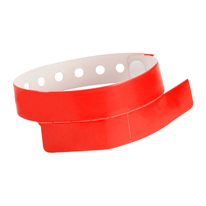 vinyl wristband with 2 tab in neon red - round version shown 
