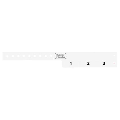 vinyl wristband with 3 tab in white - flat version shown 