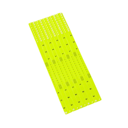 vinyl wristband with 3 tab in neon yellow - shown  in sheets of 10