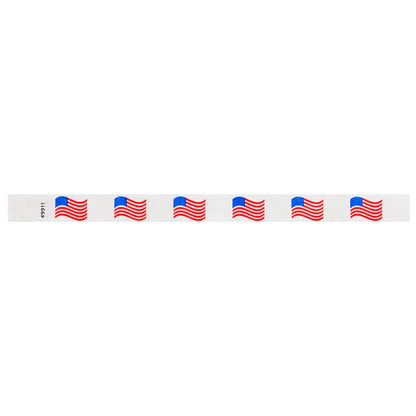 White wristband with wavy american flags across the band - shown in flat