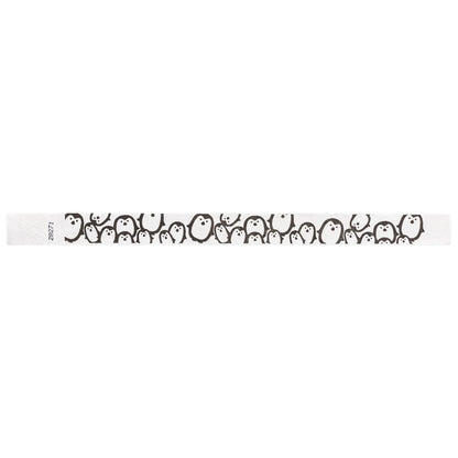 neon blue Tyvek Wristband with black penguins - flat version shown
