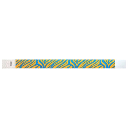 neon orange tyvek wristband with neon blue zebra pattern - flat version shown