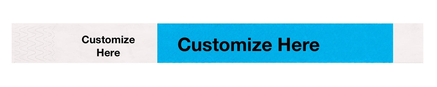 custom 1" tyvek half flood wristbands shown with a placeholder for customization in neon blue