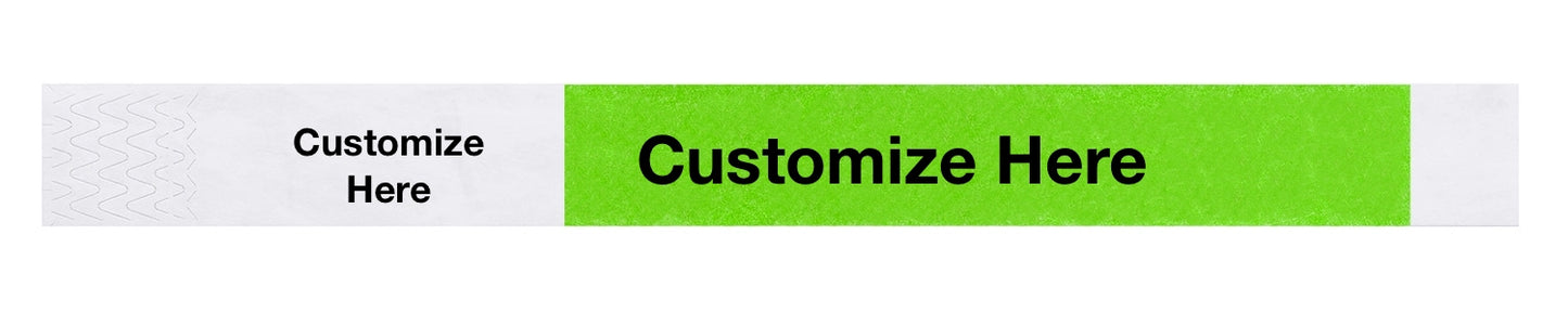 custom 1" tyvek half flood wristbands shown with a placeholder for customization in neon green