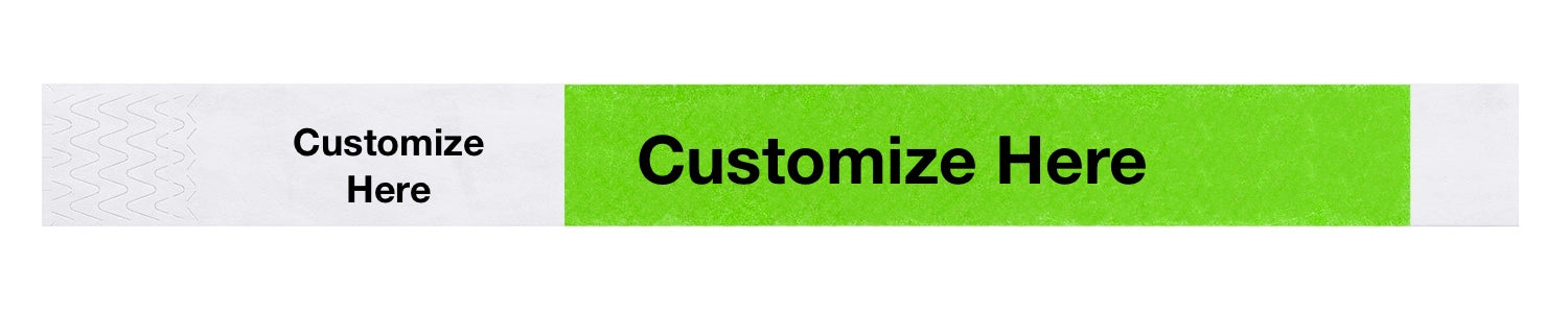 custom 1" tyvek half flood wristbands shown with a placeholder for customization in neon green