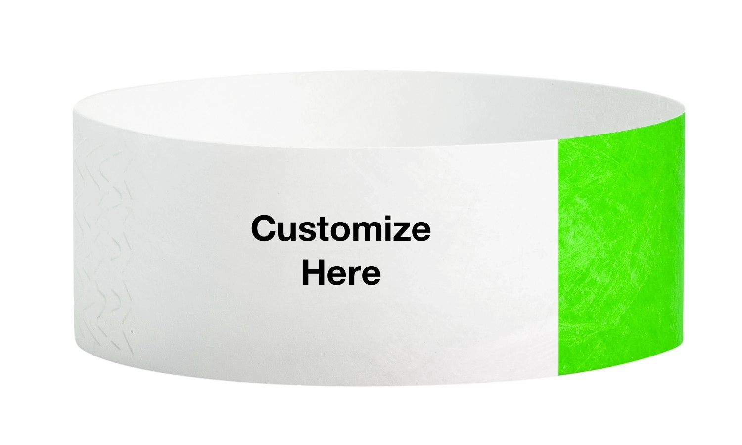 custom 1" tyvek half flood wristbands shown with a placeholder for customization in neon green