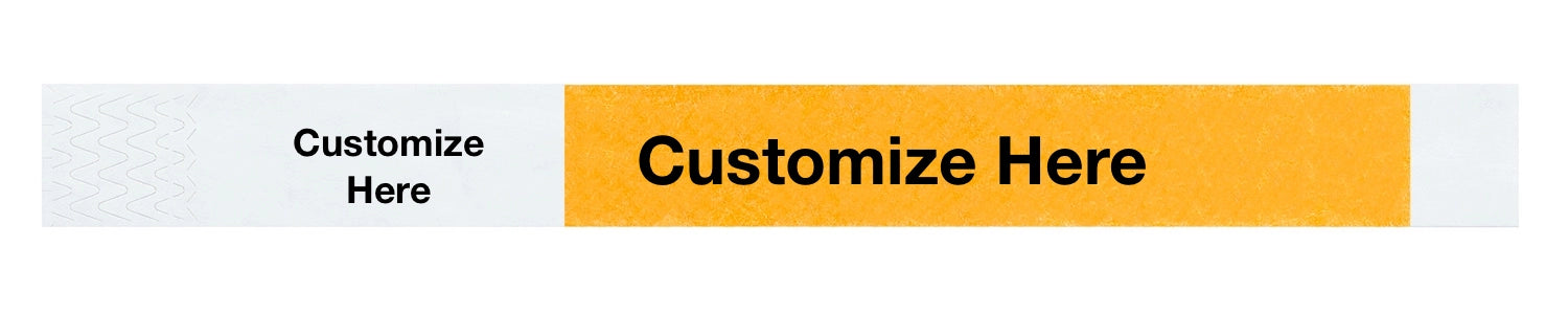 custom 1" tyvek half flood wristbands shown with a placeholder for customization in neon orange