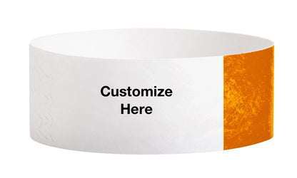 custom 1" tyvek half flood wristbands shown with a placeholder for customization in neon orange