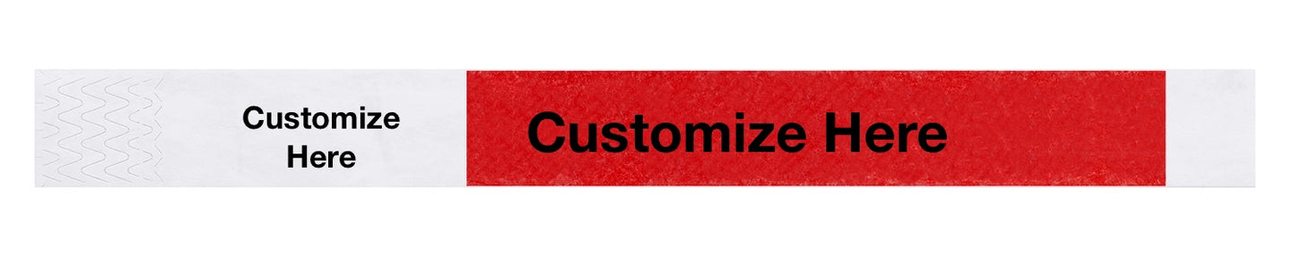 custom 1" tyvek half flood wristbands shown with a placeholder for customization in neon red
