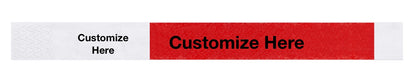 custom 1" tyvek half flood wristbands shown with a placeholder for customization in neon red