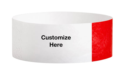 custom 1" tyvek half flood wristbands shown with a placeholder for customization in neon red