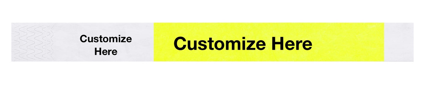 custom 1" tyvek half flood wristbands shown with a placeholder for customization in neon yellow