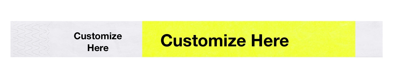 custom 1" tyvek half flood wristbands shown with a placeholder for customization in neon yellow