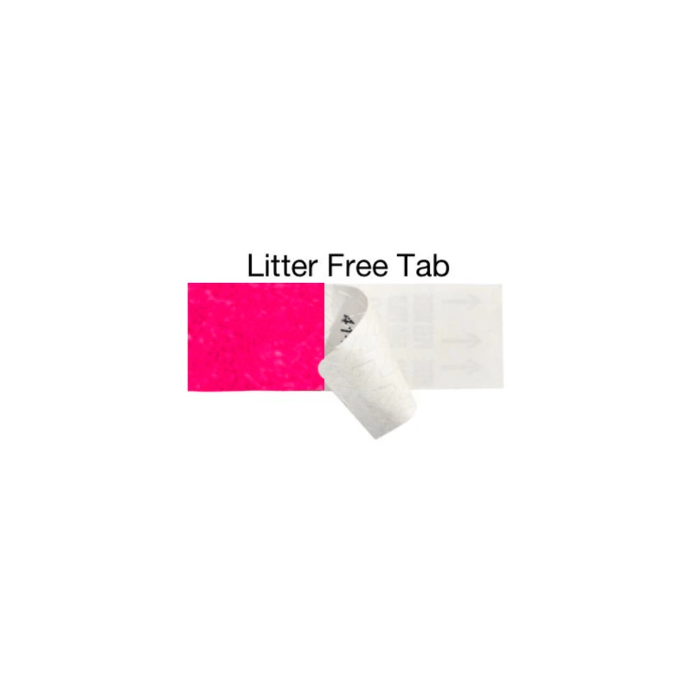 showing the tab free adhesive in neon pink
