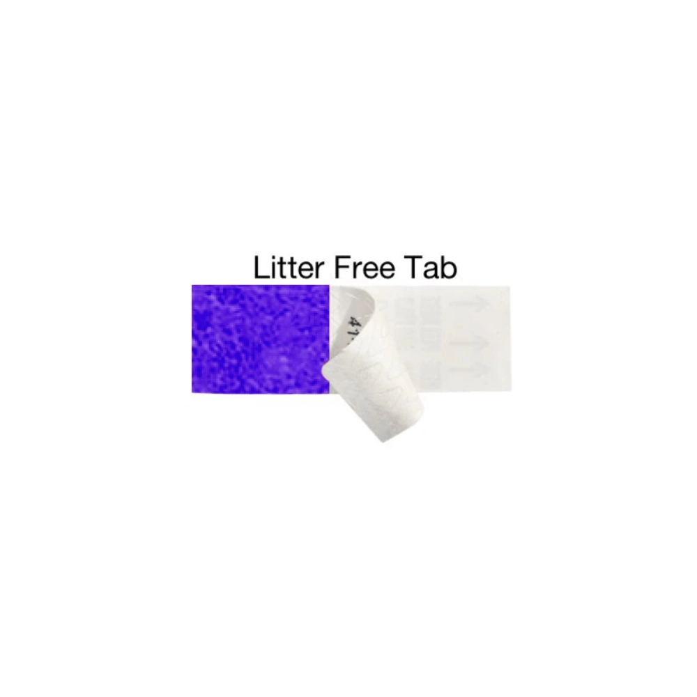 showing the tab free adhesive in purple
