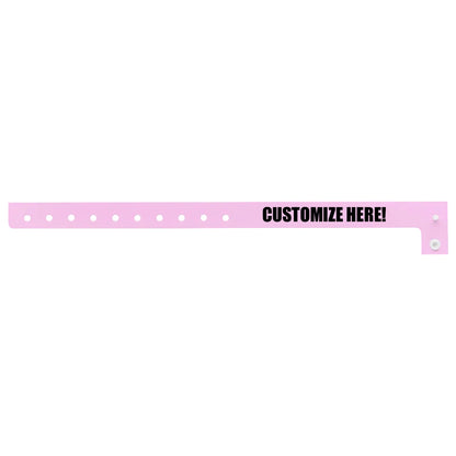 Plastic regular wristband in lavender with black text "CUSTOMIZE HERE!" - shown in flat 