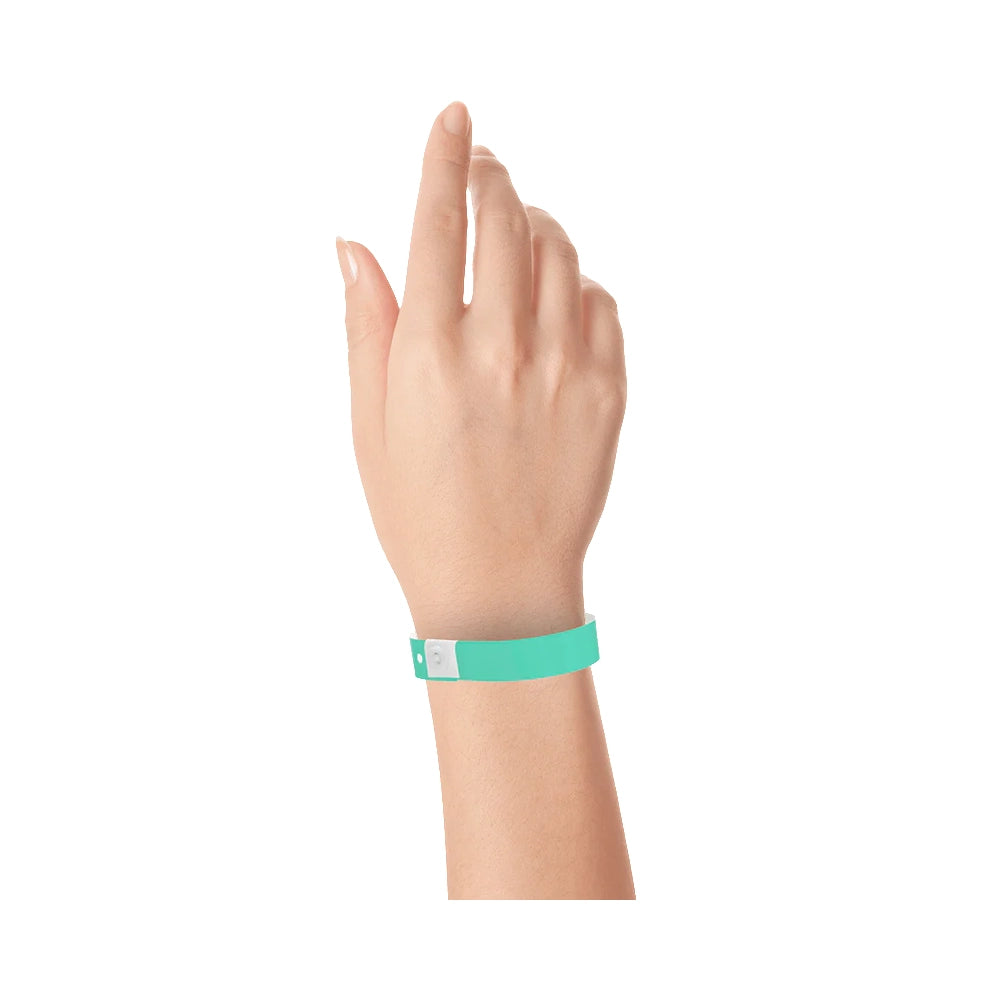 Plastic regular wristband in aqua - shown on wrist