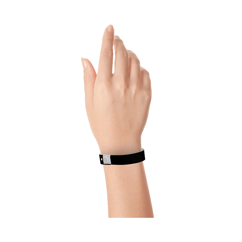 Plastic regular wristband in black - shown on wrist