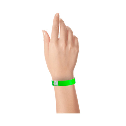 Plastic regular wristband in neon green - shown on wrist