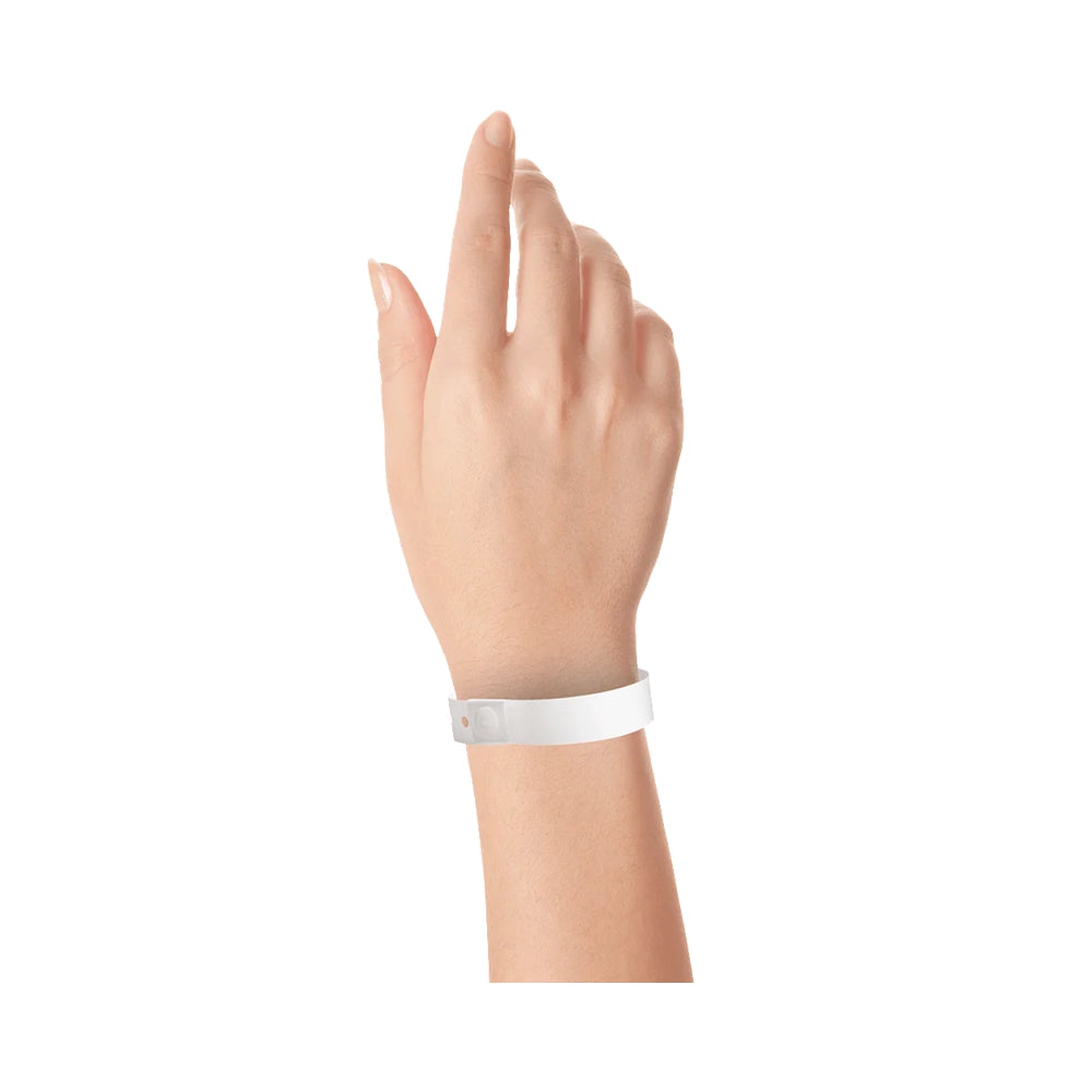 Plastic regular wristband in white - shown on wrist