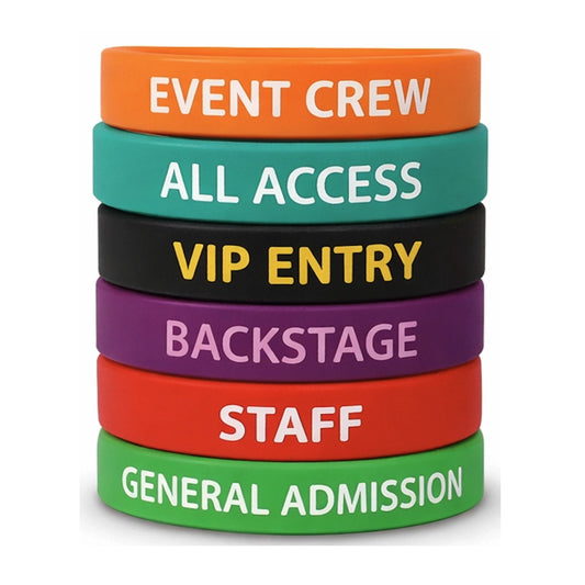 printed silicone wristbands showing many different prints