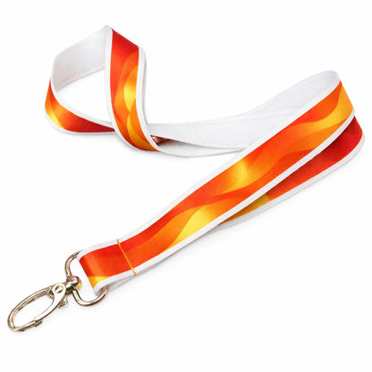 screen printed Lanyard with flame pattern on a white background
