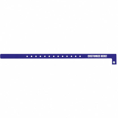 Plastic slim wristband in navy blue with white text "CUSTOMIZE HERE!" - shown in flat 