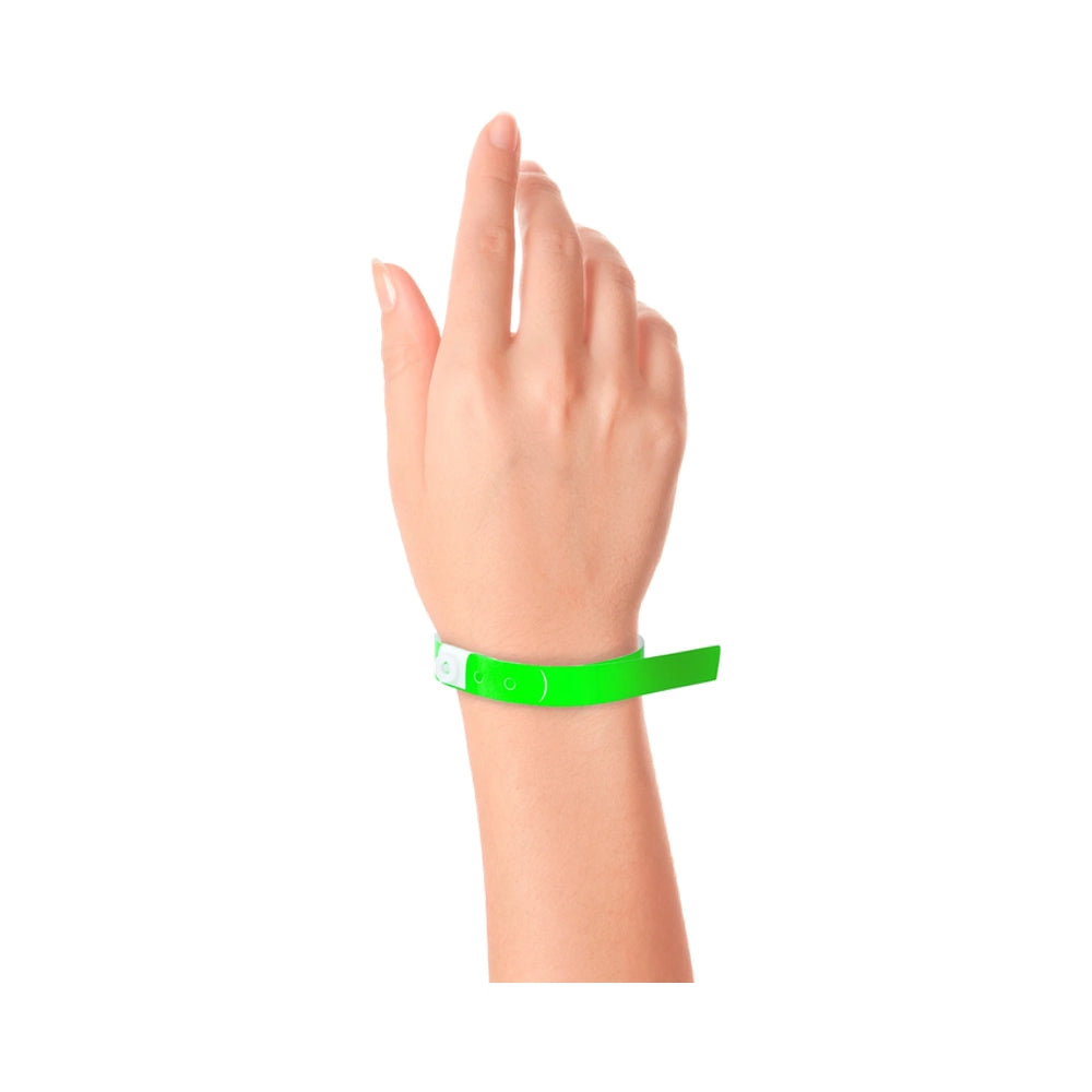 Wrist wearing plastic slim wristband in neon green