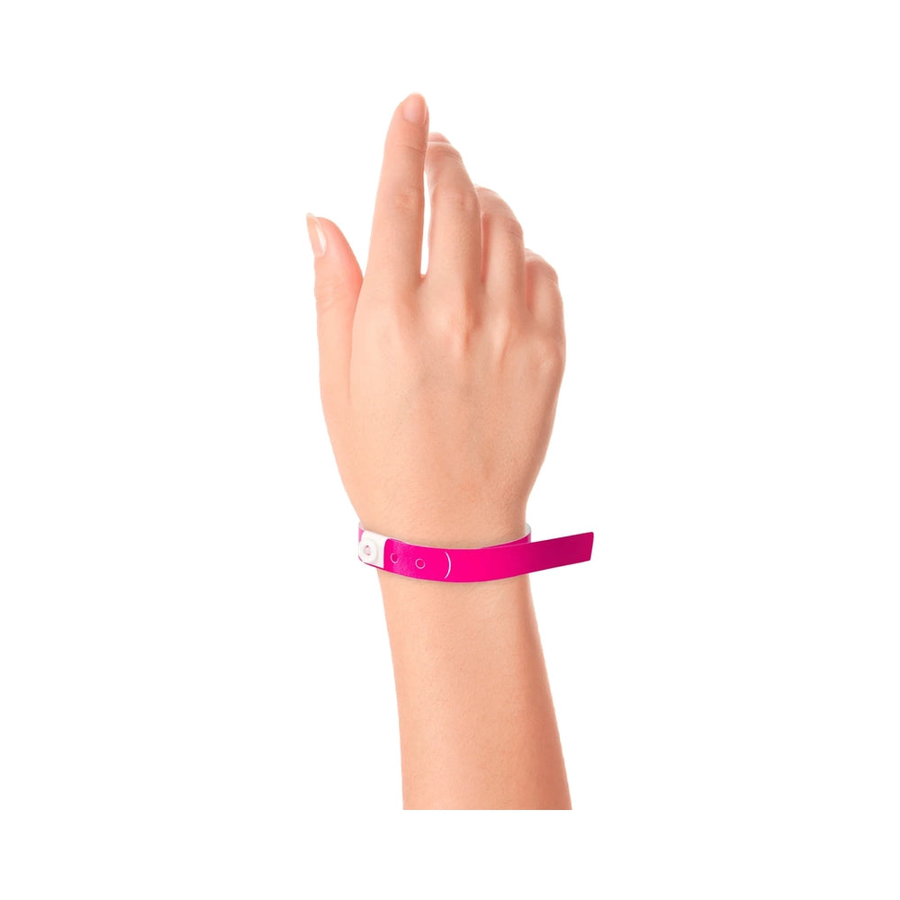 Wrist wearing plastic slim wristband in neon pink