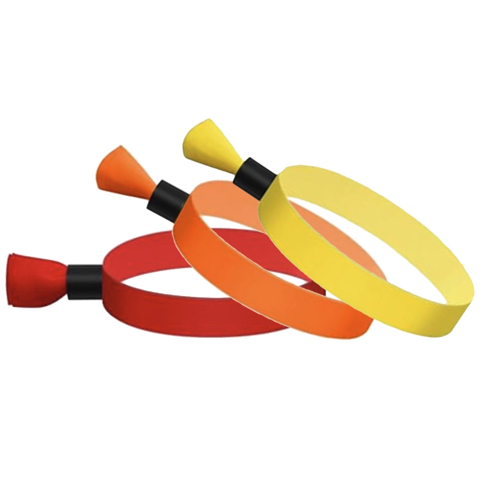 solid cloth wristbands in red, yellow and orange