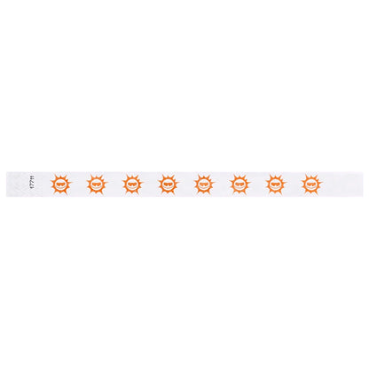 white tyvek wristband with neon orange sun pattern repeated