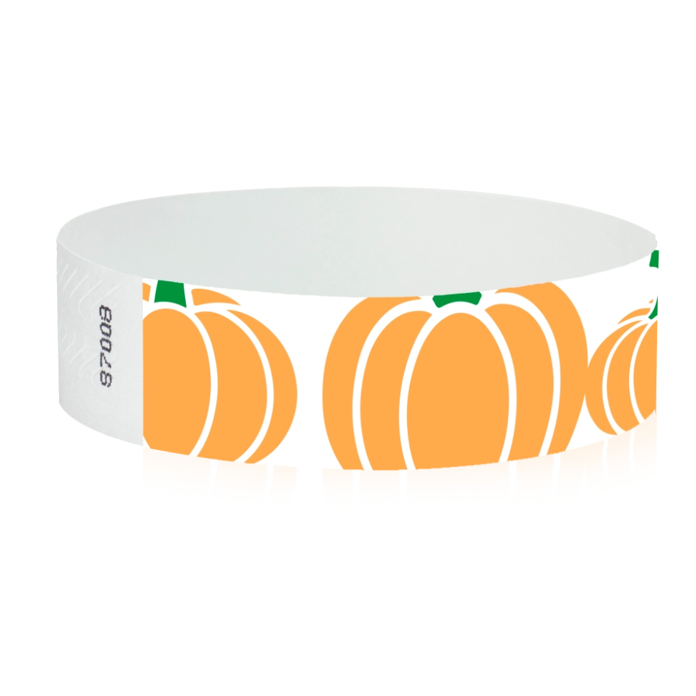 tyvek 3/4" white wristband with orange pumpkins