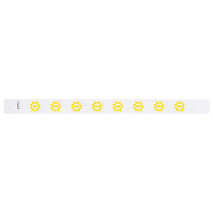 White tyvek wristband with pantone yellow sunface design - flat version shown