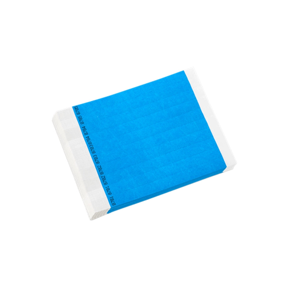 duplicate number in neon blue tyvek 3/4" wristbands - shown in sheets of 10 