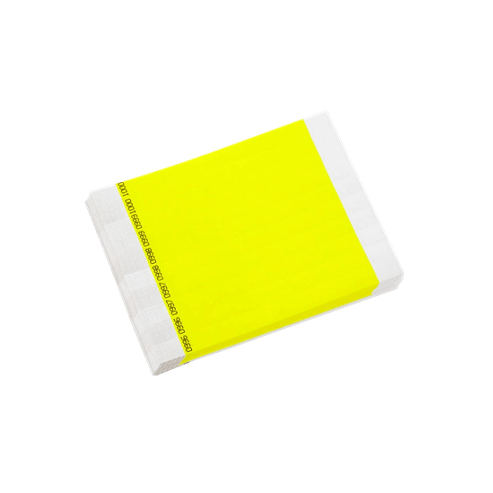 duplicate number in neon yellow tyvek 3/4" wristbands - shown in sheets of 10 