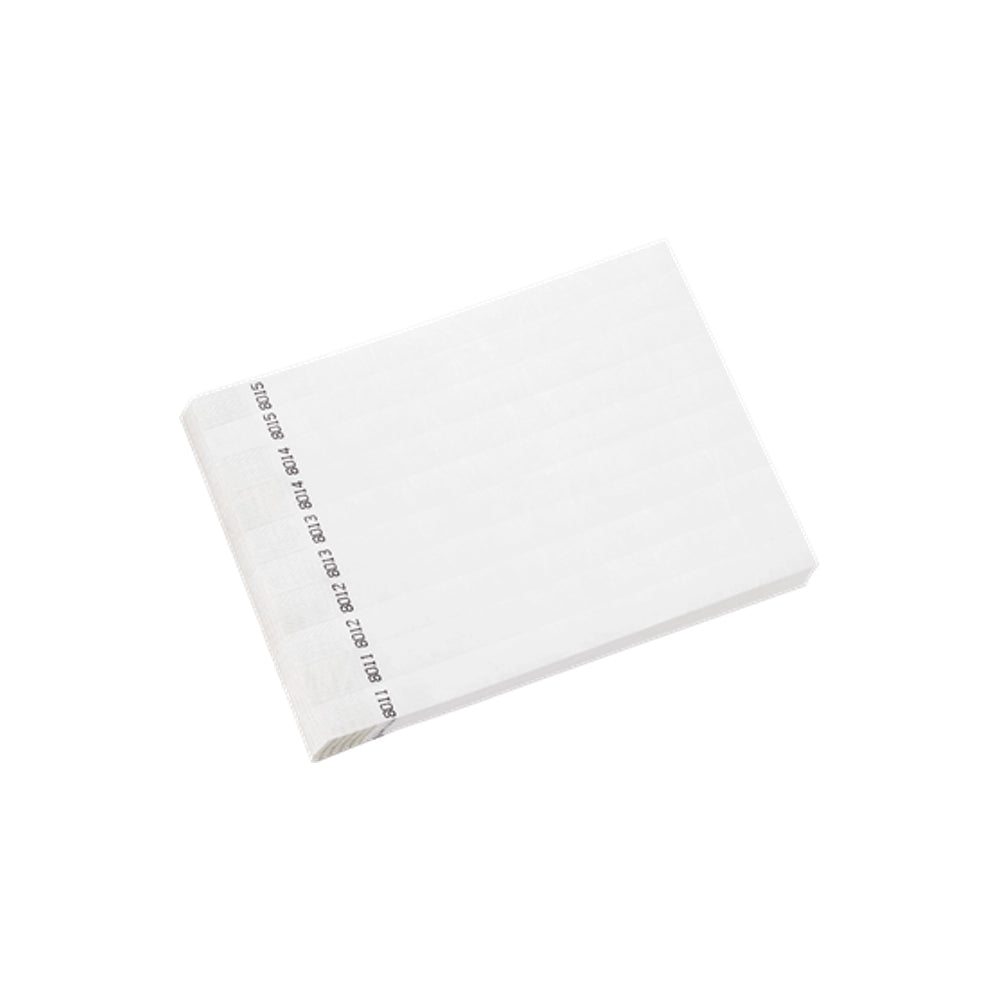 duplicate number sets in white tyvek 3/4" wristbands - shown in sheets of 10 