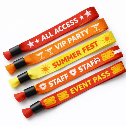 red, yellow and orange polyester sublimation cloth wristbands with festival event messages