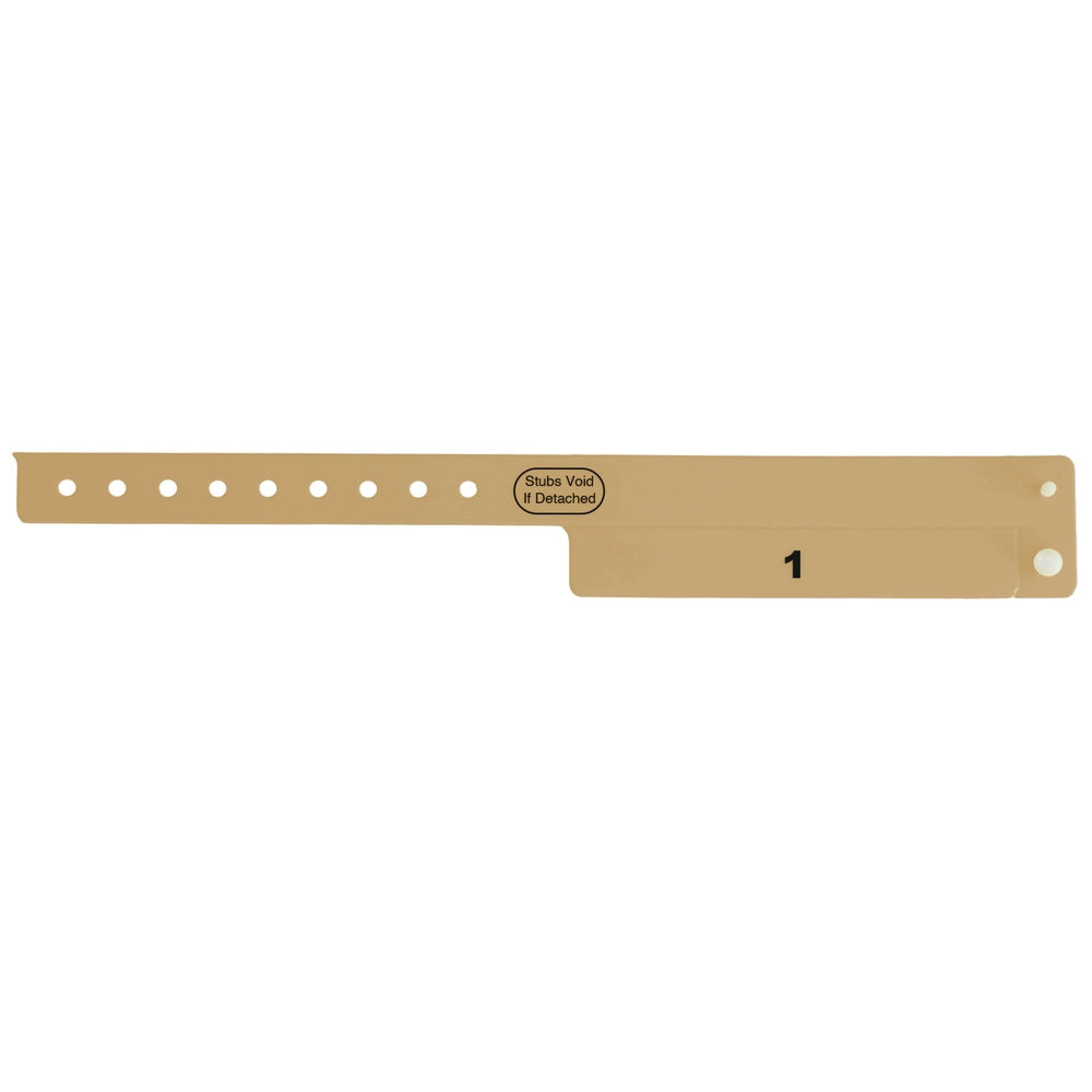 vinyl wristband with 1 tab in gold - flat version shown 
