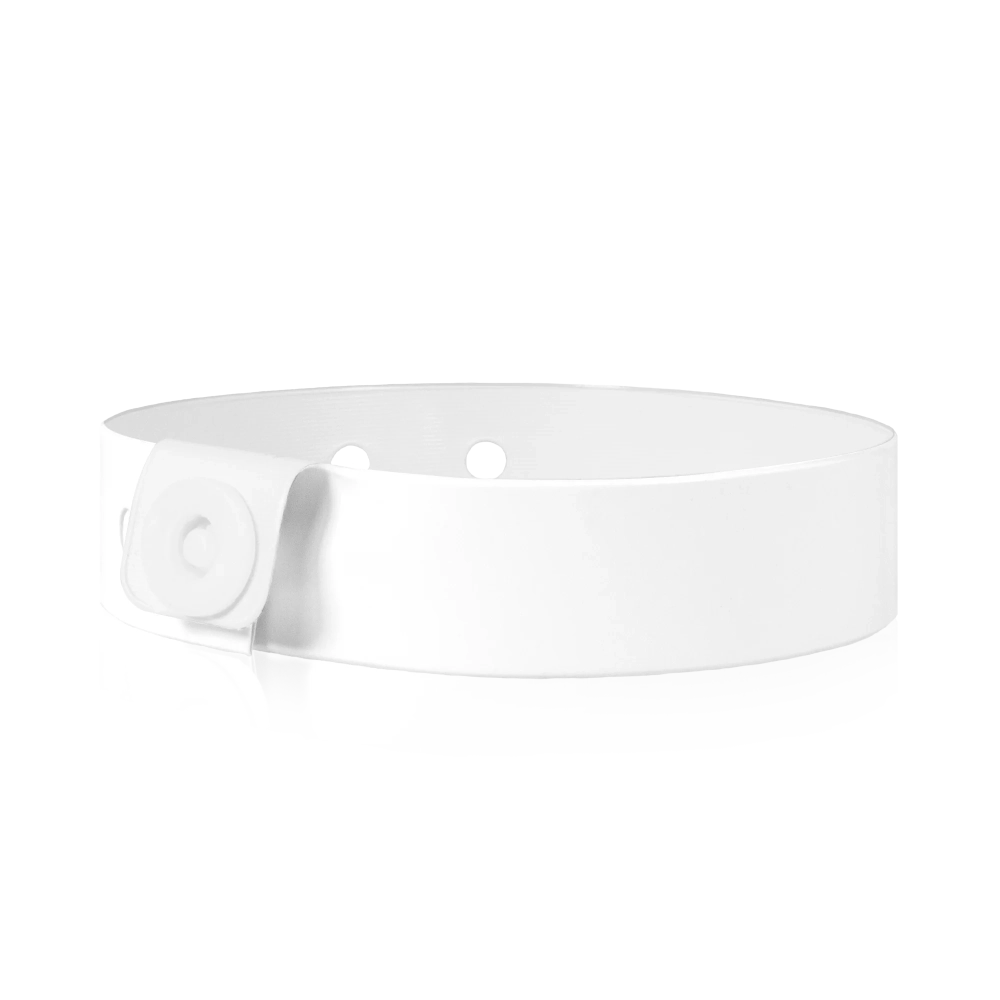 vinyl slim wristband in white - flat version shown 