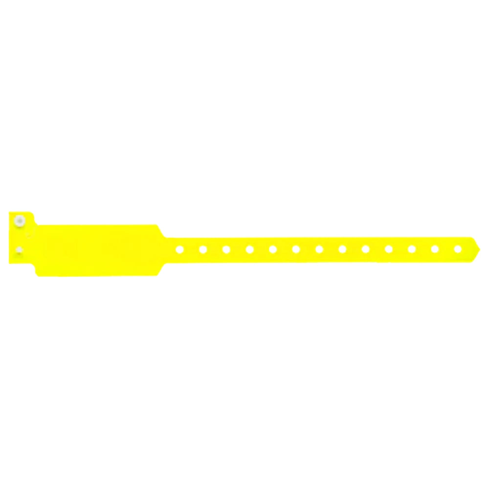 Plastic wide face wristband in neon yellow - flat version shown 