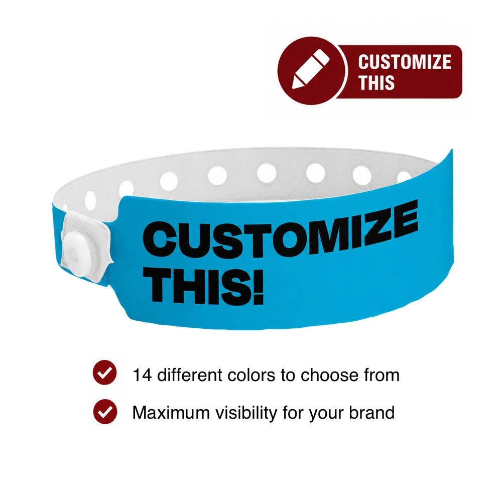 Blue wristband with 'Customize This!' text on a white background - cover 