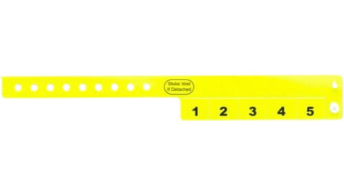 Vinyl Wristbands - 5 Tab Neon Yellow