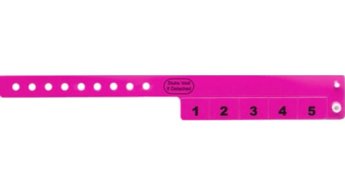 Vinyl Wristbands - 5 Tab Neon pink