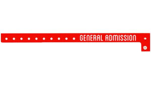  Plastic Wristbands -  General Admission Neon Red
