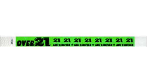 Tyvek 3/4" Wristbands - Over 21 Age Verified - Neon Green